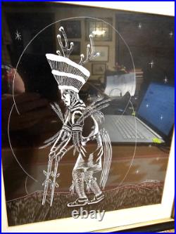 Rare Native American Scratch Art Painting Antelope Kachina Dancer Hopi Laguna Nm