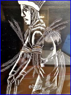 Rare Native American Scratch Art Painting Antelope Kachina Dancer Hopi Laguna Nm