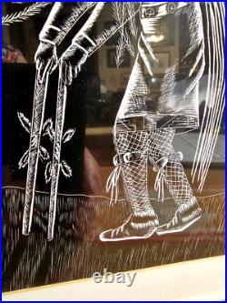 Rare Native American Scratch Art Painting Antelope Kachina Dancer Hopi Laguna Nm