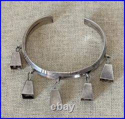 Rare Native American Sign Sterling Silver Bells Charm Bracelet #11