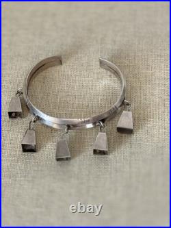 Rare Native American Sign Sterling Silver Bells Charm Bracelet #11