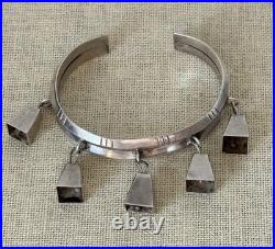 Rare Native American Sign Sterling Silver Bells Charm Bracelet #11