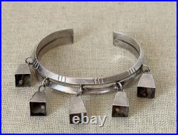 Rare Native American Sign Sterling Silver Bells Charm Bracelet #11