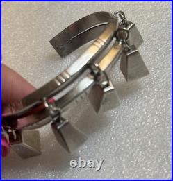 Rare Native American Sign Sterling Silver Bells Charm Bracelet #11