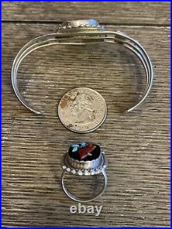 Rare Native American Signed Kenny Calabaza Sterling Silver Cardinal Bracelet Set