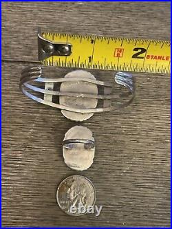 Rare Native American Signed Kenny Calabaza Sterling Silver Cardinal Bracelet Set