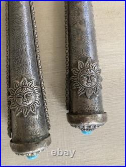 Rare Native American Silver Salad Serving Set Mid Century Turquoise Coral