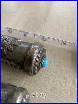 Rare Native American Silver Salad Serving Set Mid Century Turquoise Coral