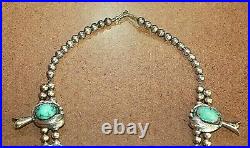 Rare Native American Sterling Persian Turquoise Squash Blossom Necklace 081WEI