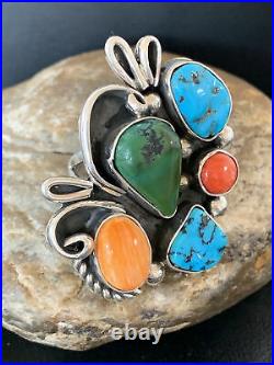 Rare Native American Sterling Silver Blue Turquoise Spiny Oyster Ring S9.5 02160