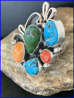 Rare Native American Sterling Silver Blue Turquoise Spiny Oyster Ring S9.5 02160