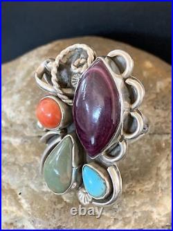 Rare Native American Sterling Silver Blue Turquoise Spiny Oyster Ring Sz11 02127