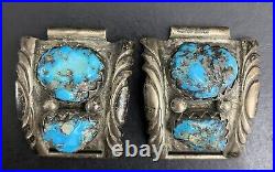 Rare Native American Sterling Silver & Turquoise Nugget Watch Band Ends