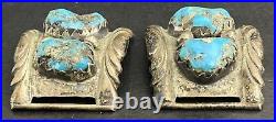 Rare Native American Sterling Silver & Turquoise Nugget Watch Band Ends