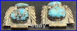 Rare Native American Sterling Silver & Turquoise Nugget Watch Band Ends