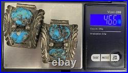 Rare Native American Sterling Silver & Turquoise Nugget Watch Band Ends