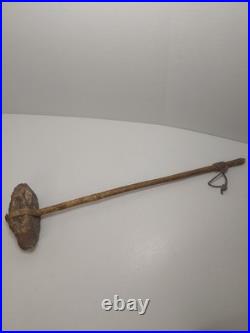 Rare Native American Stone Geode Head War Club Rawhide Leather Wrapped 22 Long