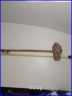 Rare Native American Stone Geode Head War Club Rawhide Leather Wrapped 22 Long