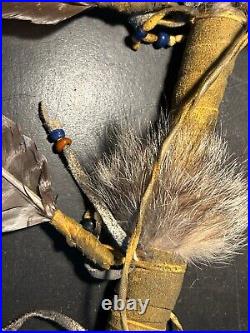 Rare Native American TOMAHAWK war club tribal weapon Plains Indians stone beads
