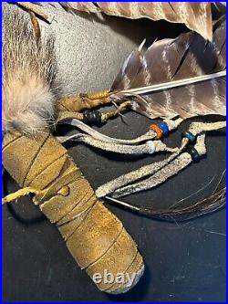 Rare Native American TOMAHAWK war club tribal weapon Plains Indians stone beads