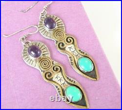 Rare Native American Taos Vintage Sterling Silver Amethyst Chalcedony Earrings