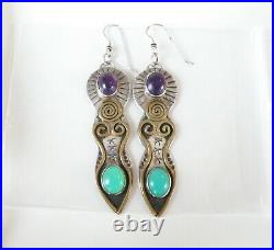 Rare Native American Taos Vintage Sterling Silver Amethyst Chalcedony Earrings