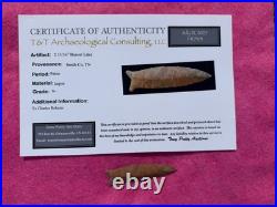 Rare Native American Tennessee Beaver Lake Arrowhead Point COA