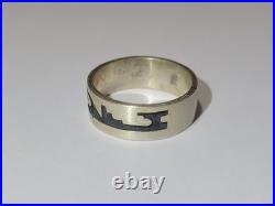 Rare Native American Troy Hoyungwa Hopi Sterling Overlay Ring Size 7.25 Signd 4g