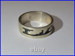 Rare Native American Troy Hoyungwa Hopi Sterling Overlay Ring Size 7.25 Signd 4g