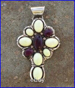 Rare Native American Vintage Spiny Oyster Sterling Silver Cross, Signed L. Bahe