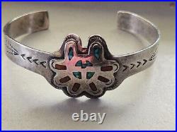 Rare Native American Vintage Sterling Silver Coral Turquoise Sun Cuff Bracelet