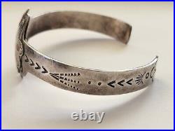Rare Native American Vintage Sterling Silver Coral Turquoise Sun Cuff Bracelet