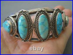 Rare Native American Water Web Kingman Turquoise Row Sterling Silver Bracelet