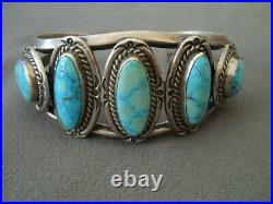 Rare Native American Water Web Kingman Turquoise Row Sterling Silver Bracelet