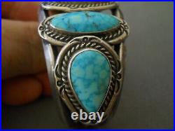 Rare Native American Water Web Kingman Turquoise Row Sterling Silver Bracelet