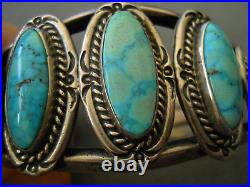 Rare Native American Water Web Kingman Turquoise Row Sterling Silver Bracelet