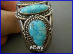 Rare Native American Water Web Kingman Turquoise Row Sterling Silver Bracelet