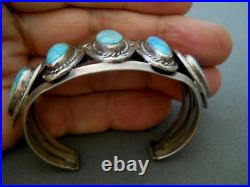 Rare Native American Water Web Kingman Turquoise Row Sterling Silver Bracelet