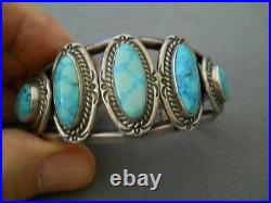 Rare Native American Water Web Kingman Turquoise Row Sterling Silver Bracelet