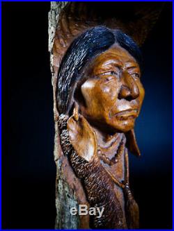 Rare Native American Wood Carving by Russell Greer Chief Joseph of Nez Perce
