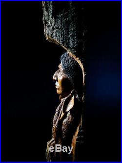 Rare Native American Wood Carving by Russell Greer Chief Joseph of Nez Perce