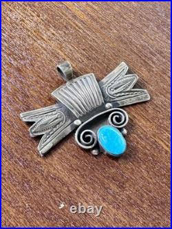 Rare Native American Yaqui Indian Pendant signed Art Tafoya Sterling Turquoise