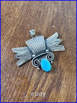 Rare Native American Yaqui Indian Pendant signed Art Tafoya Sterling Turquoise