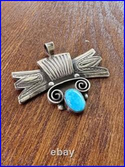 Rare Native American Yaqui Indian Pendant signed Art Tafoya Sterling Turquoise