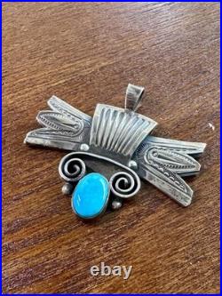 Rare Native American Yaqui Indian Pendant signed Art Tafoya Sterling Turquoise