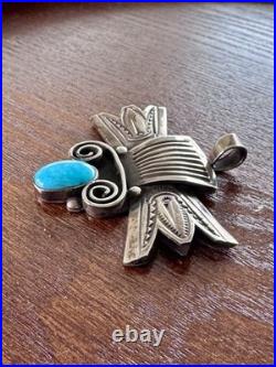 Rare Native American Yaqui Indian Pendant signed Art Tafoya Sterling Turquoise