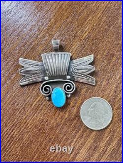 Rare Native American Yaqui Indian Pendant signed Art Tafoya Sterling Turquoise