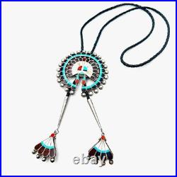 Rare Native American Zuni Cellicion Sterling Turquoise Large Sunface Bolo Tie