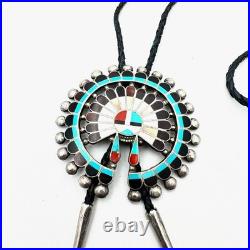 Rare Native American Zuni Cellicion Sterling Turquoise Large Sunface Bolo Tie