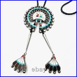 Rare Native American Zuni Cellicion Sterling Turquoise Large Sunface Bolo Tie